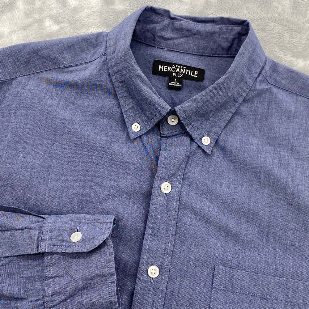 J.Crew Mercantile Flex Mens Large Blue Long Sleeve Button Down Shirt  RN77388